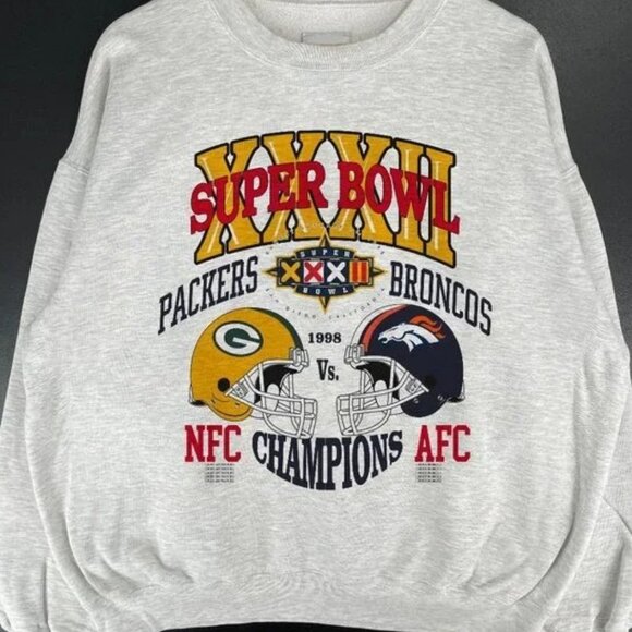 Denver Broncos Vs Green Bay Packers 1997 Super retro vintage sweatshirt shirt - Picture 1 of 2